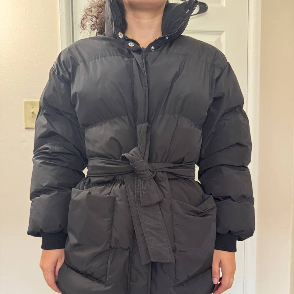 COLLUSION belted puffer jacket in black